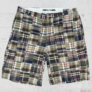 VTG Y2K Nautica Shorts Men Size 36 Madras Plaid Patchwork Relaxed Clipper Preppy